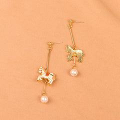 Pearl & 18K Gold-Plated Carousel Horse Drop Earrings