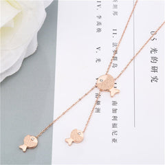 Cubic Zirconia & 18K Rose Gold-Plated Fish Pendant Necklace