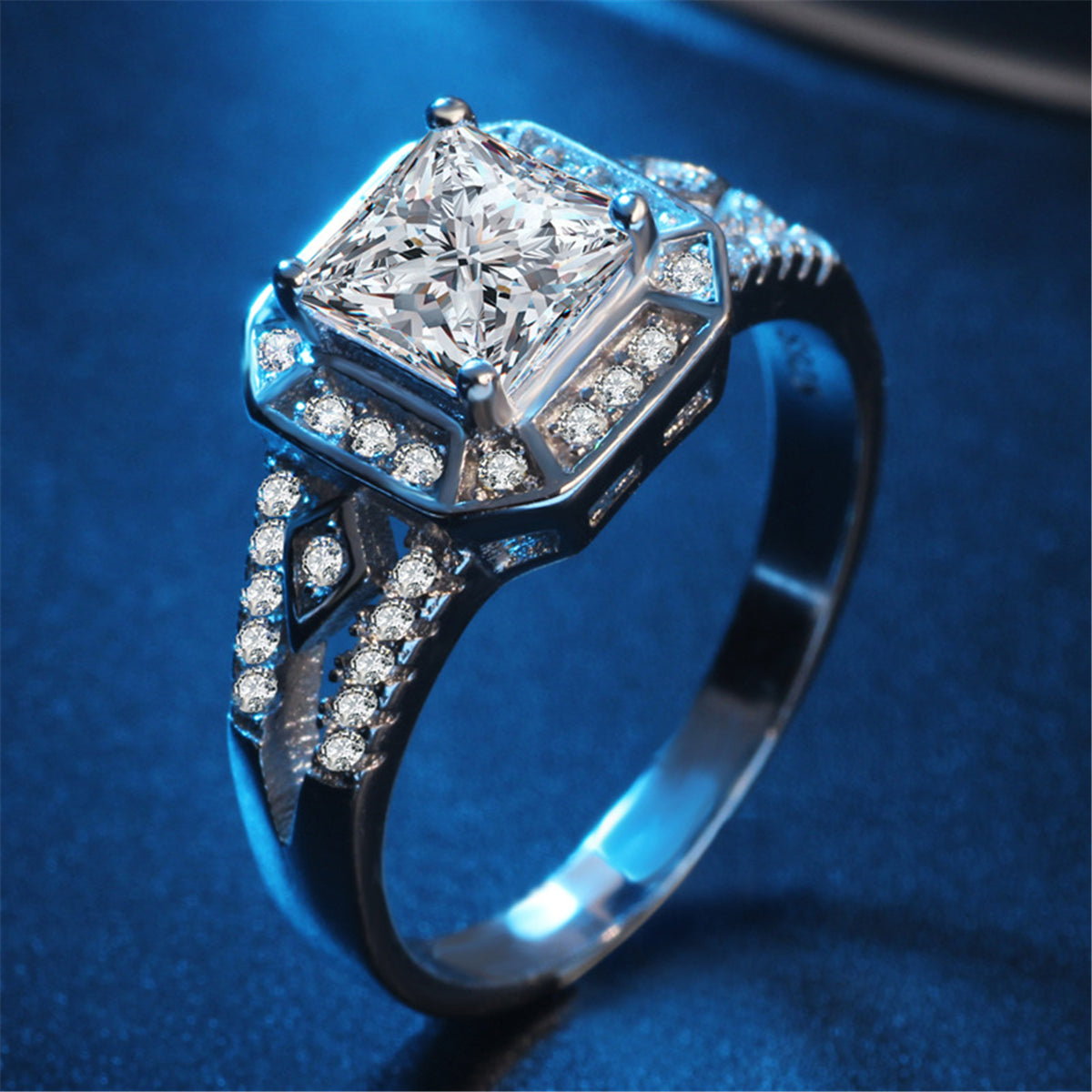 Cubic Zirconia & Crystal Silver-Plated Princess-Cut Ring