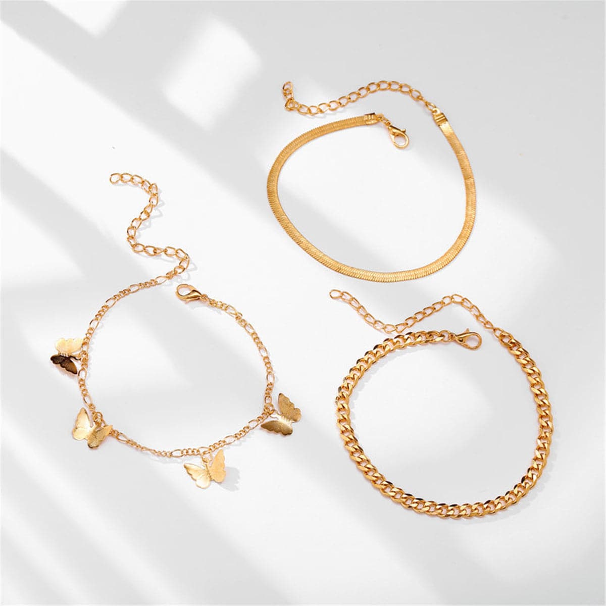18K Gold-Plated Butterfly Charm Anklet Set, jewelry gift sets for women, everyday style, lifestyle look