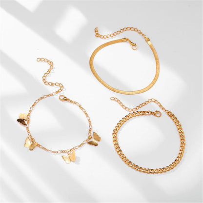 18K Gold-Plated Butterfly Charm Anklet Set, jewelry gift sets for women, everyday style, lifestyle look