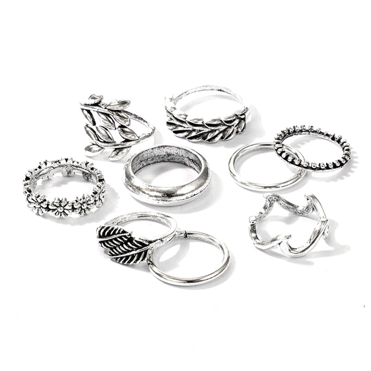 Silver-Plated Botanical Ring Set