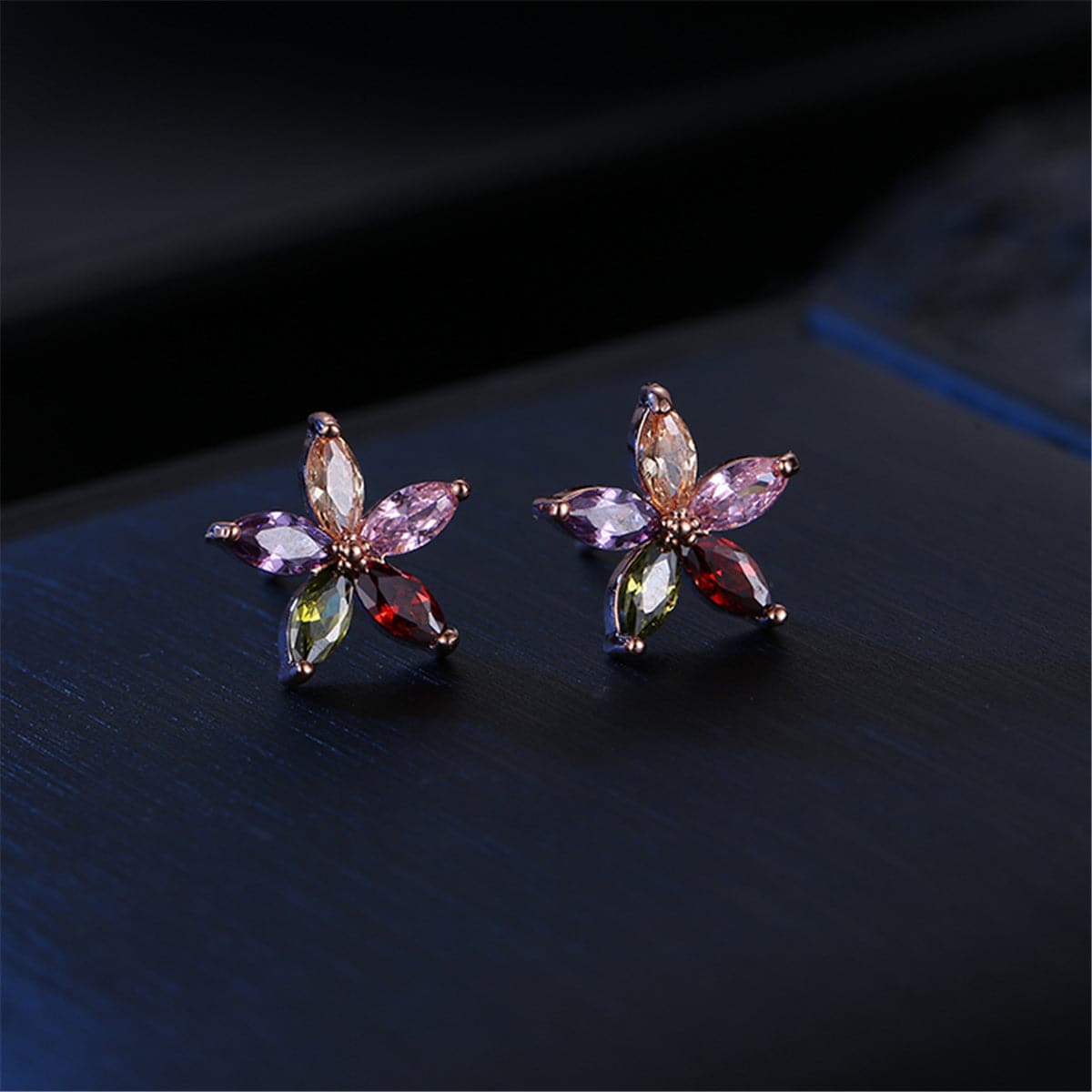 Jewel-Tone Cubic Zirconia & 18k Rose Gold-Plated Star Earrings - streetregion
