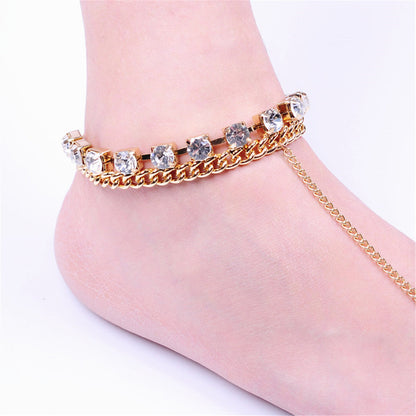 Cubic Zirconia and 18K Gold-Plated Figaro Layer Anklet and Toe Ring Set, gold statement rings for women, lifestyle look