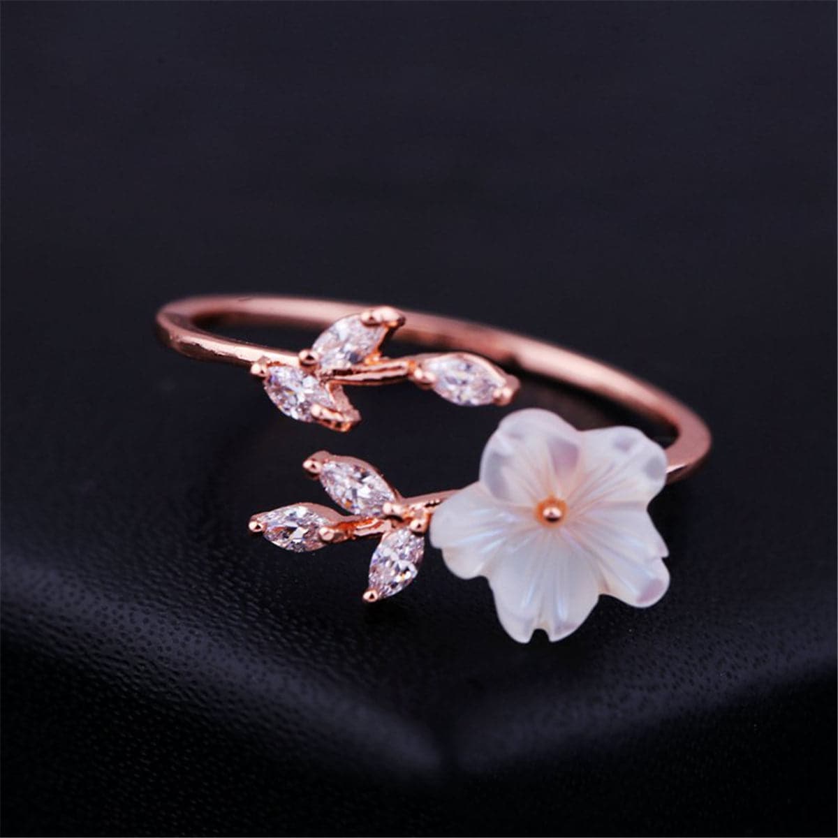 Crystal & 18k Rose Gold-Plated Floral Bypass Ring - streetregion
