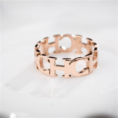 18K Rose Gold-Plated 'CH' Band Ring, rose gold statement rings for women, everyday style, lifestyle look