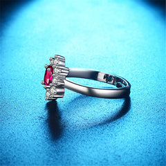 Red Crystal & Cubic Zirconia Floral Adjustable Ring