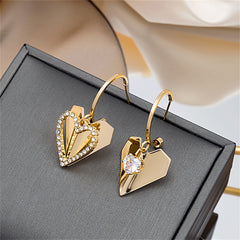 Cubic Zirconia & 18K Gold-Plated Folded Heart Drop Earrings