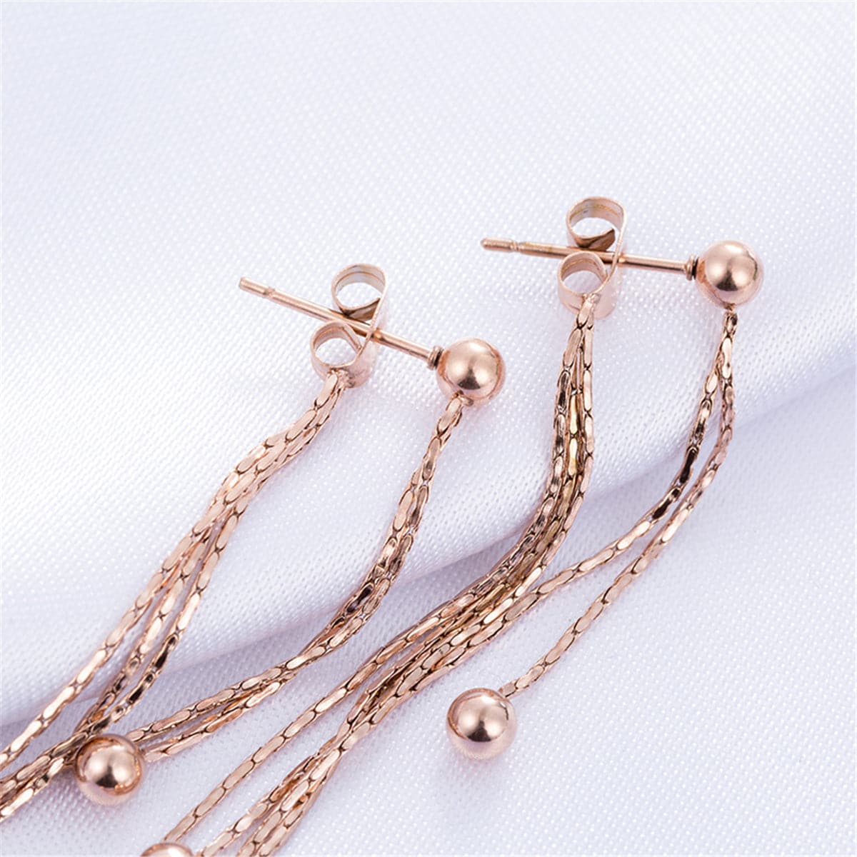 18K Rose Gold-Plated Graduated Bead Drop Earrings