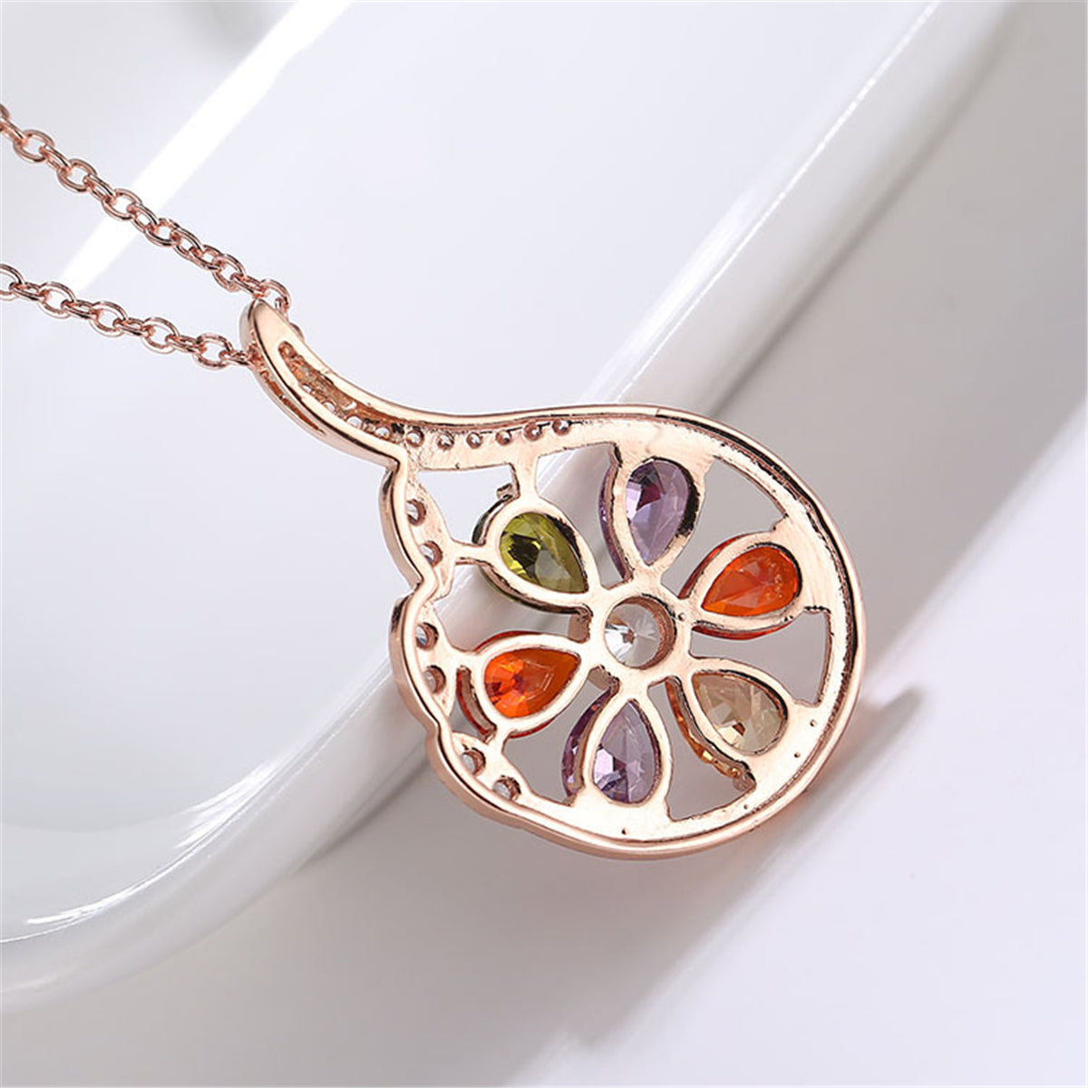Multicolor Crystal and Cubic Zirconia Droplet Pendant Necklace, pendant necklace for women, side view