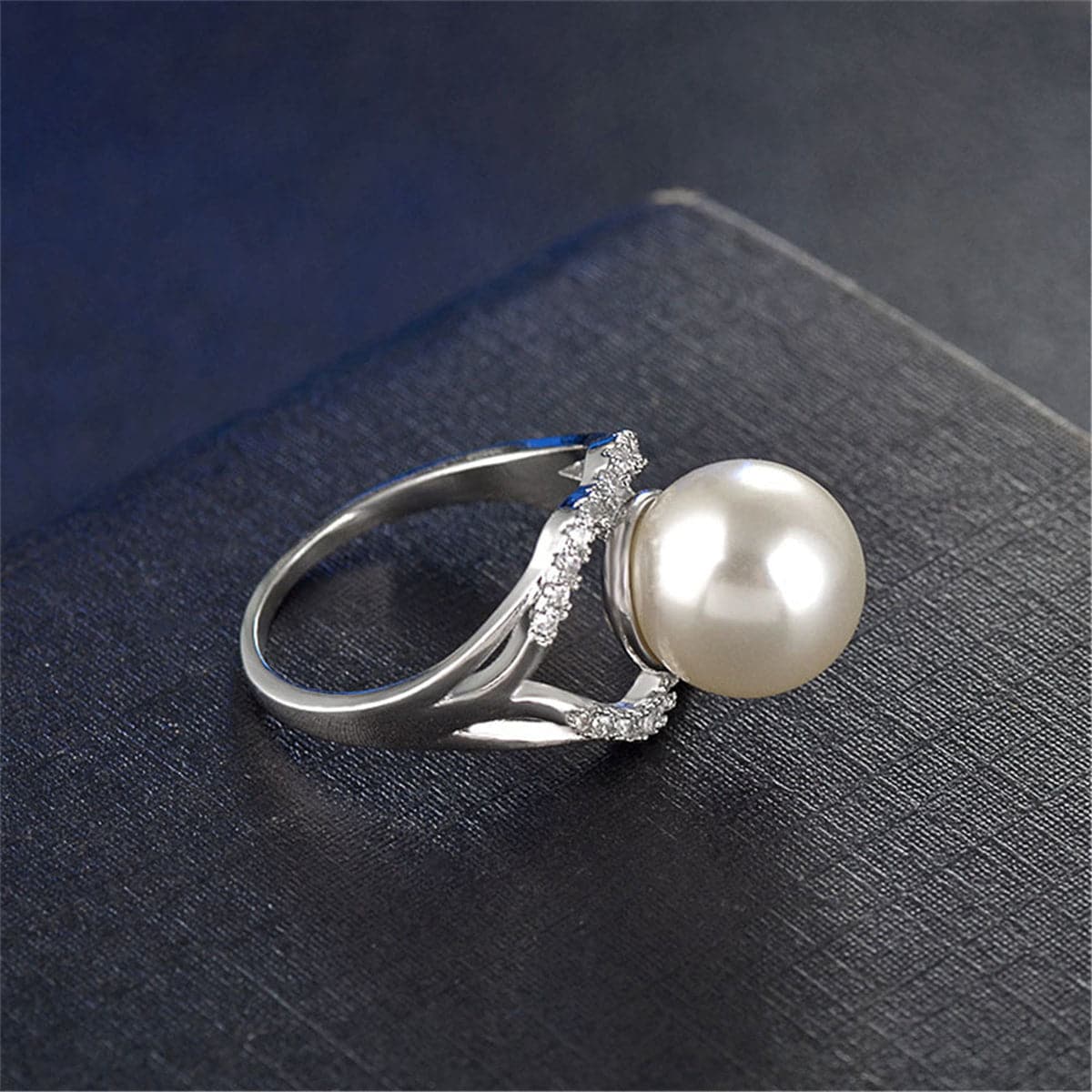 Cubic Zirconia & Pearl Silver-Plated Openwork Ring