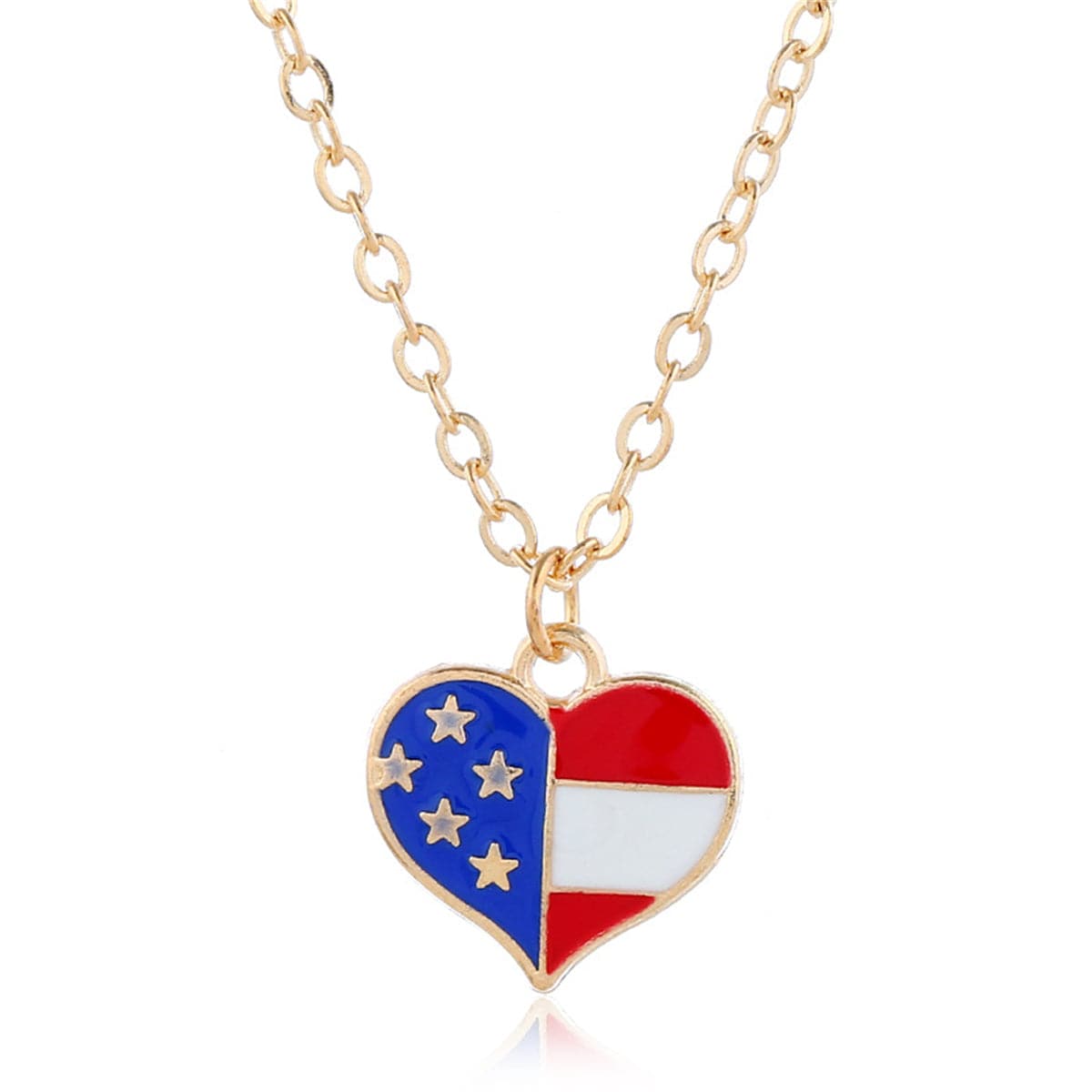 18k Gold-Plated American Flag Heart Necklace & Earring Set - streetregion