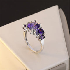 Purple Crystal & Silvertone Triple Oval-Cut Ring - streetregion