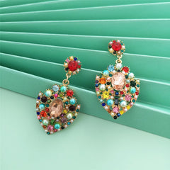 Blue & Red Pearl Cubic Zirconia 18K Gold-Plated Cluster Drop Earrings