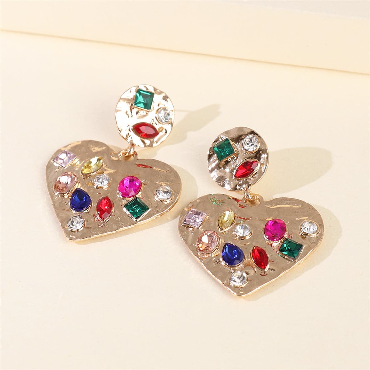 Red Multicolored Crystal & 18K Gold-Plated Heart Dangle Earrings