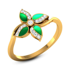 Green cubic zirconia & 18k Rose Gold-Plated Oil Drop Clover Ring - streetregion