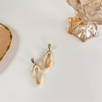 Cream Resin and 18K Gold-Plated Abstract Drop Earrings, gold drop earrings for women, botanical inspired, lifestyle look