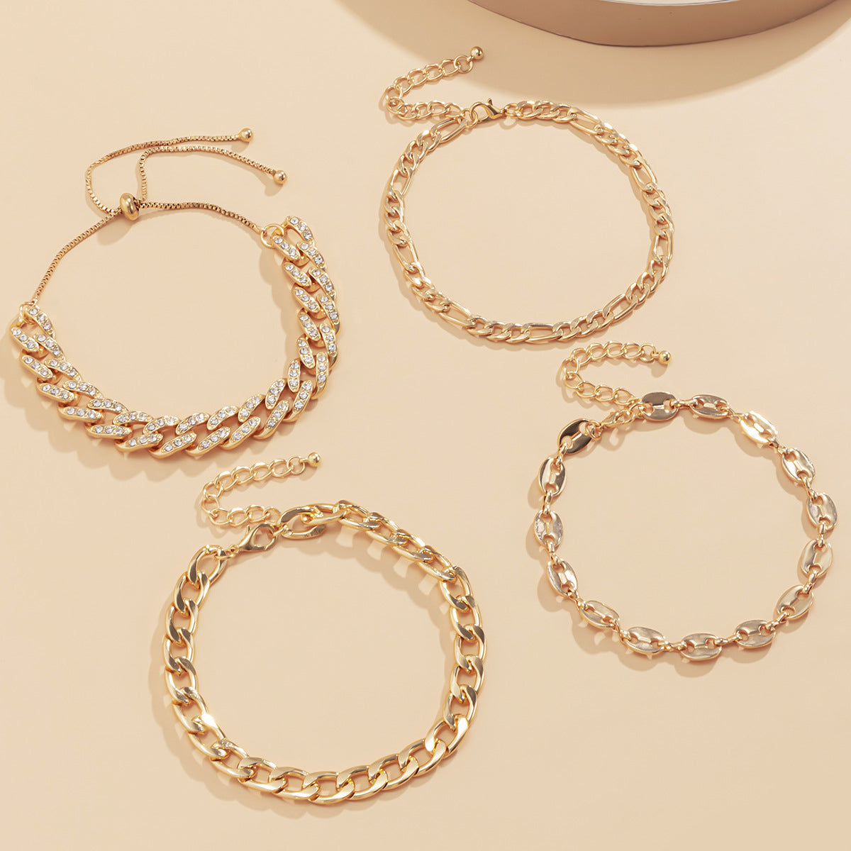 Cubic Zirconia & 18K Gold-Plated Mariner Chain Anklet Set