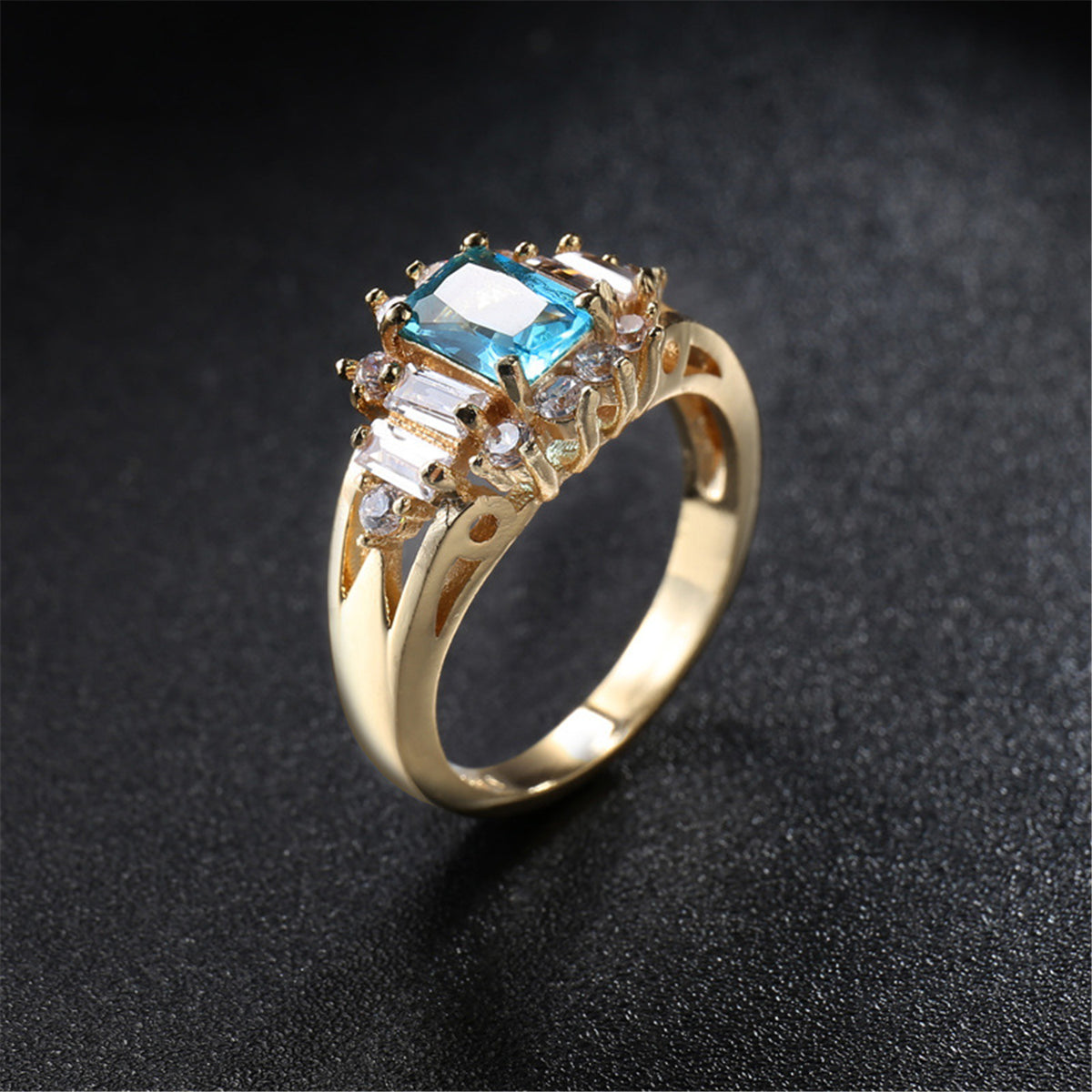 Blue Crystal and Cubic Zirconia Baguette-Cut Ring, statement rings for women, botanical inspired, lifestyle look
