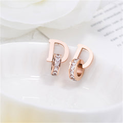Cubic Zirconia & 18K Rose Gold-Plated D Stud Earrings