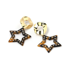 Cubic Zirconia & Brown Acrylic 18K Gold-Plated Leopard Star Drop Earrings