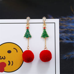 Cubic Zirconia & 18K Gold-Plated Christmas Tree Pom-Pom Drop Earrings