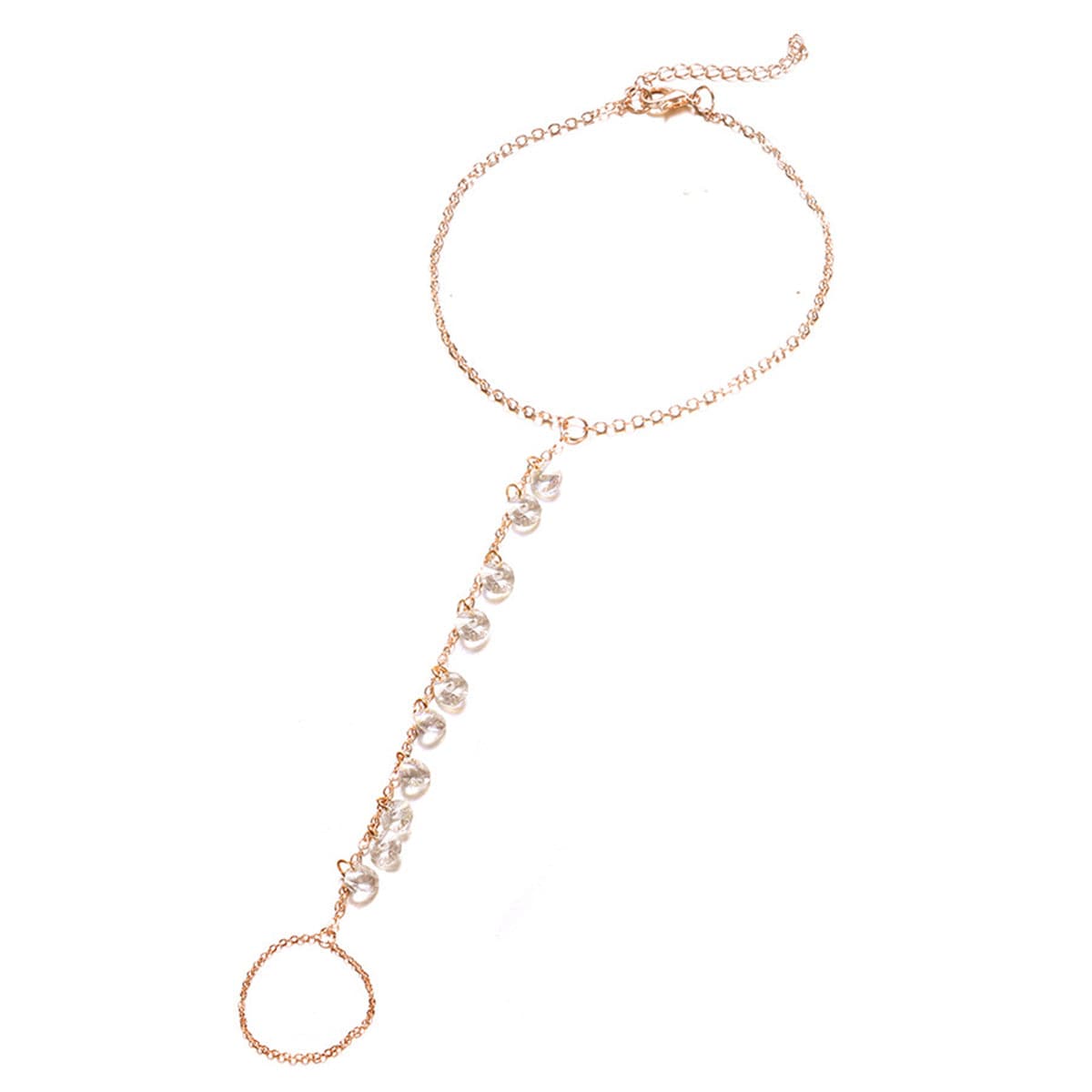 Acrylic and 18K Gold-Plated Ankle-To-Toe Ring Charm Anklet, gold statement rings for women, detail close-up