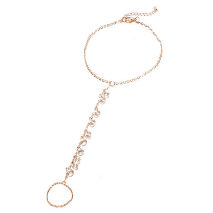 Acrylic and 18K Gold-Plated Ankle-To-Toe Ring Charm Anklet, gold statement rings for women, detail close-up