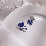 Blue & Silver-Plated Flower Stud Earrings