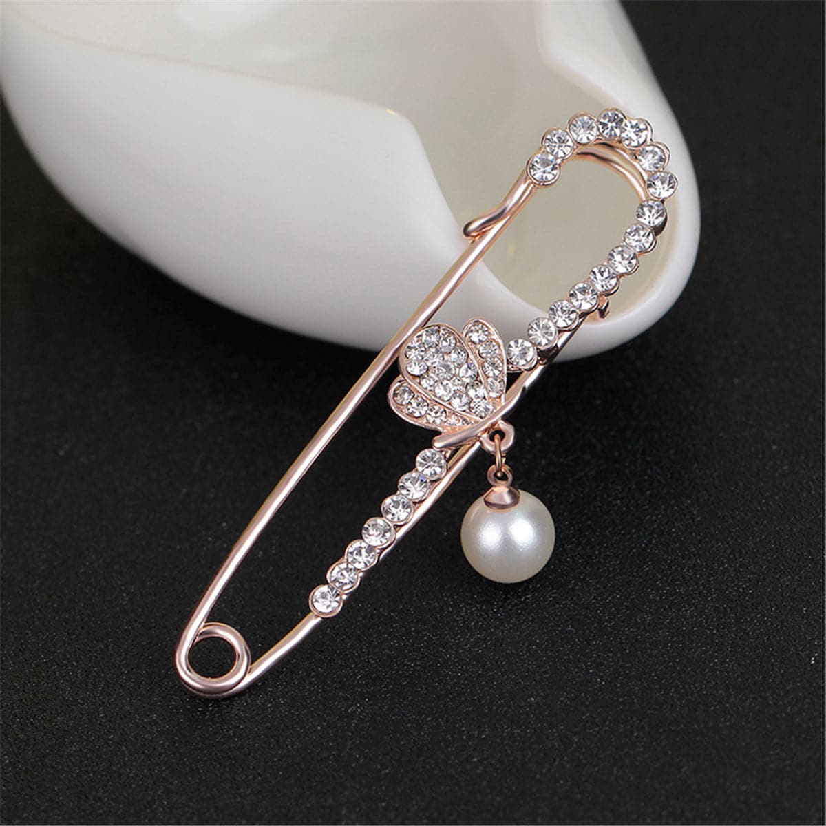 Cubic Zirconia and 18K Gold-Plated Safety Pin Brooch, gold brooch pin, vintage-inspired design, styled look