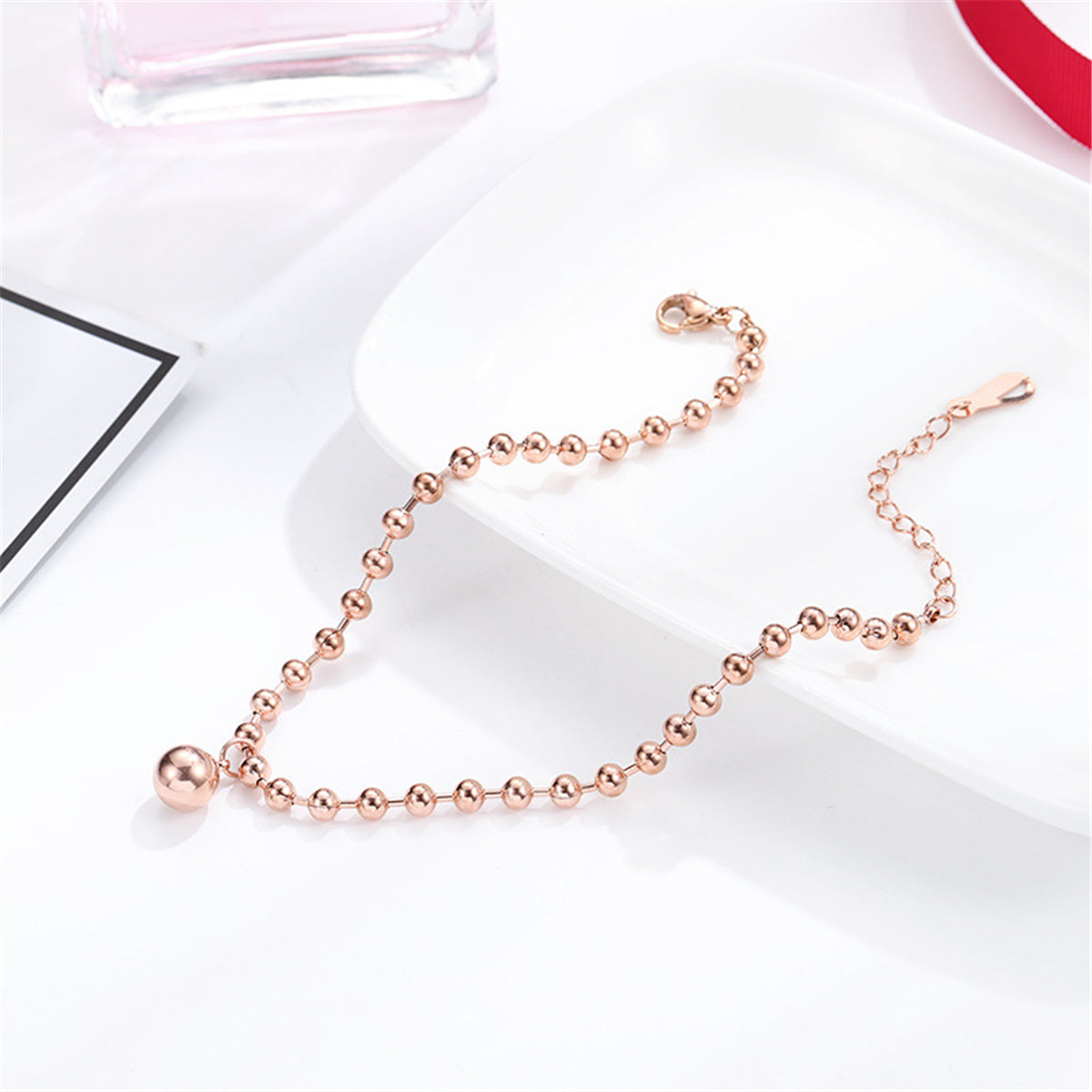18K Rose Gold-Plated Bead Anklet