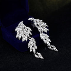 Cubic Zirconia & Silver-Plated Wings Drop Earrings
