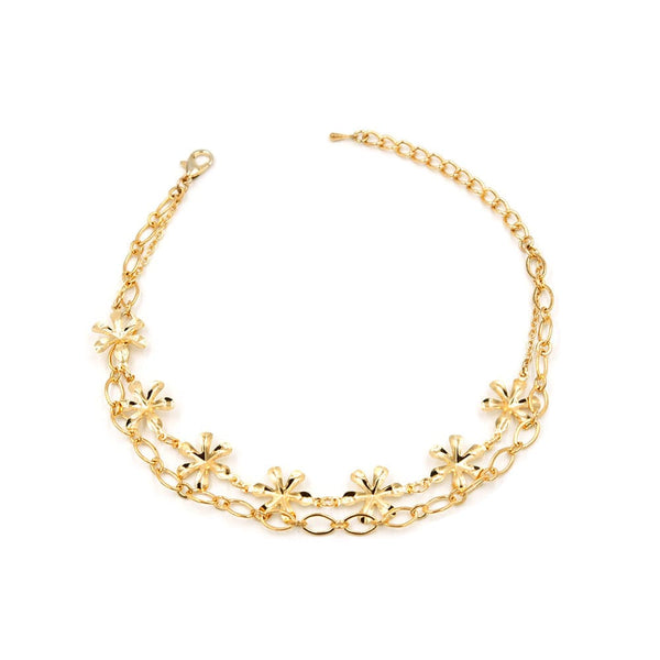 18k Gold-Plated Flower Layered Station Anklet - streetregion