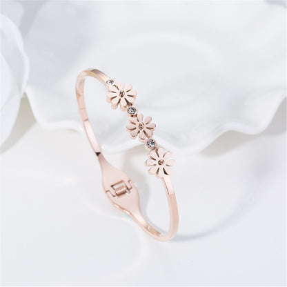 Cubic Zirconia and 18K Rose Gold-Plated Triple Mum Hinge Bangle, rose gold bangle bracelet, lifestyle look