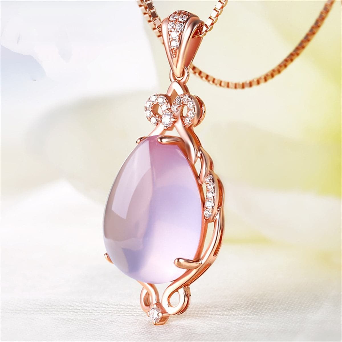 Ross Quartz & 18K Rose Gold-Plated Teardrop Pendant Necklace