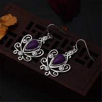 Simulated Purple Turquoise & Imitation Pearl Pear Cut Drop Earrings