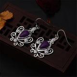 Simulated Purple Turquoise & Imitation Pearl Pear Cut Drop Earrings