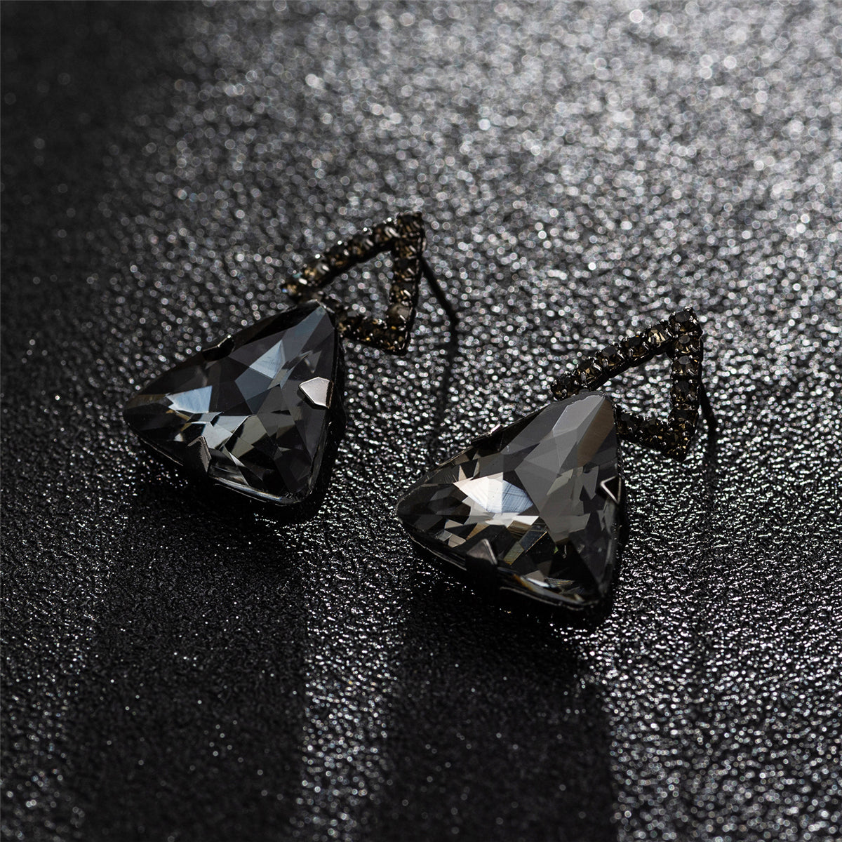 Gray and Rhodium-Plated Triangle Drop Earrings, drop earrings for women, dainty minimalist design, front view