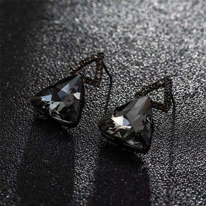 Gray and Rhodium-Plated Triangle Drop Earrings, drop earrings for women, dainty minimalist design, front view