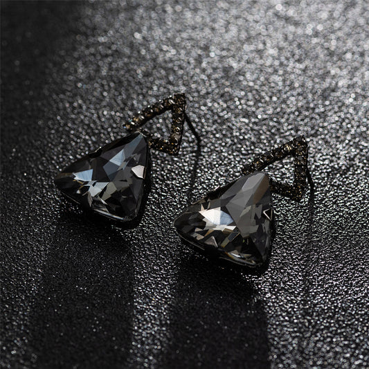 Gray and Rhodium-Plated Triangle Drop Earrings, drop earrings for women, dainty minimalist design, front view
