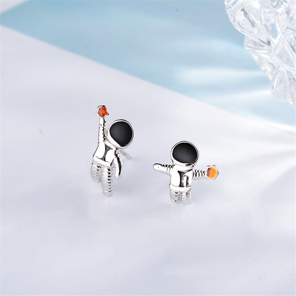 Cubic Zirconia & Silver-Plated Astronaut Stud Earrings