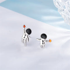 Cubic Zirconia & Silver-Plated Astronaut Stud Earrings