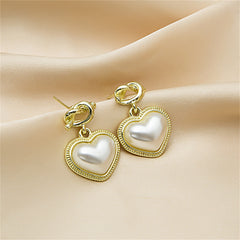 Pearl & 18K Gold-Plated Knot Heart Drop Earrings