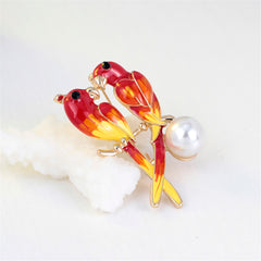 Pearl & Enamel 18k Gold-Plated Parrot Pair Brooch
