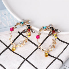 Crystal & Cubic Zirconia Bee Round Drop Earrings