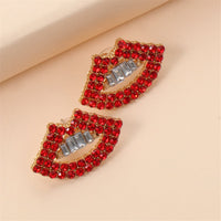 Red Cubic Zirconia & Goldtone Lips Stud Earrings