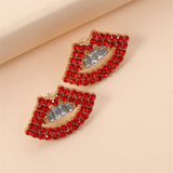 Red Cubic Zirconia & Goldtone Lips Stud Earrings