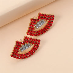 Red Cubic Zirconia & 18K Gold-Plated Lips Stud Earrings