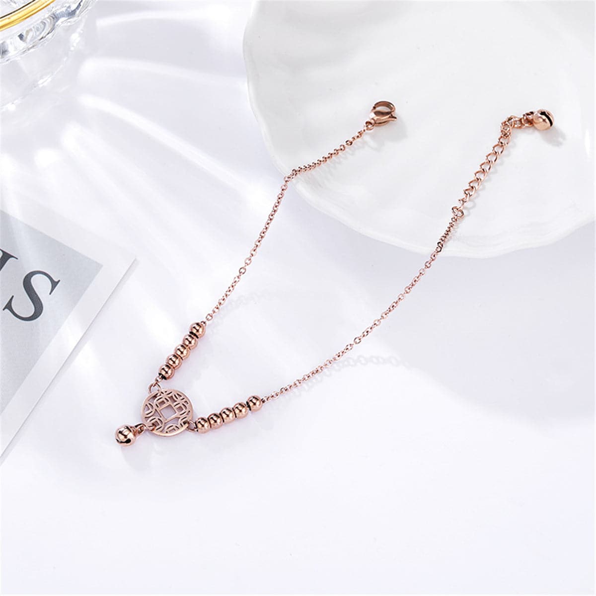 18K Rose Gold-Plated Coin Charm Bead Anklet
