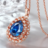 Blue Cubic Zirconia & 18k Rose Gold-Plated Teardrop Necklace - streetregion